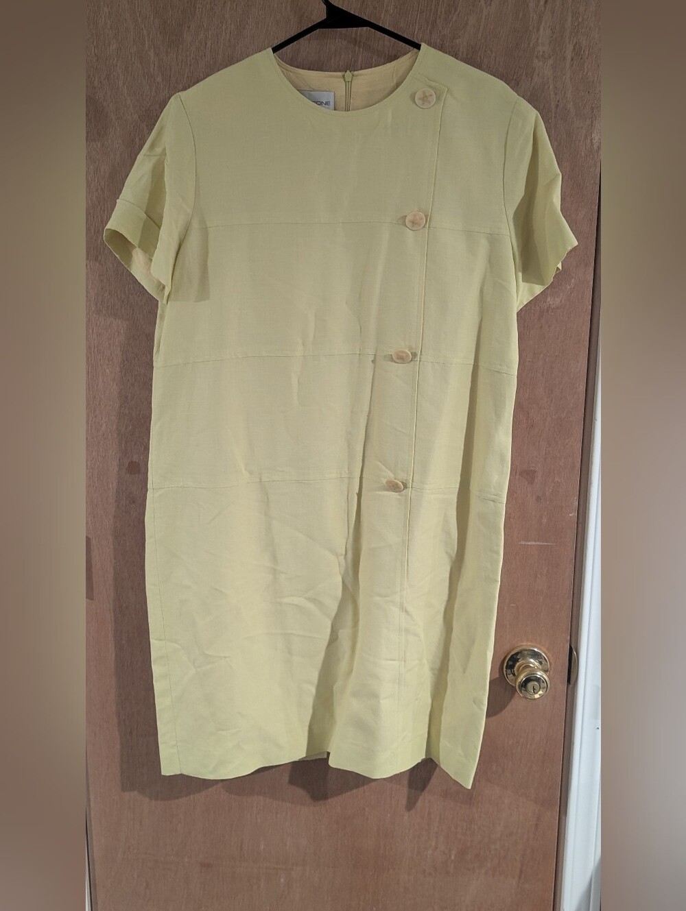 Evan Picone Pale Yellow Shift Dress with Button Detail